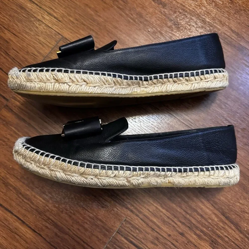 Ferragamo Black Sannio Leather Bow Espadrilles Size 8 - Picture 5 of 8